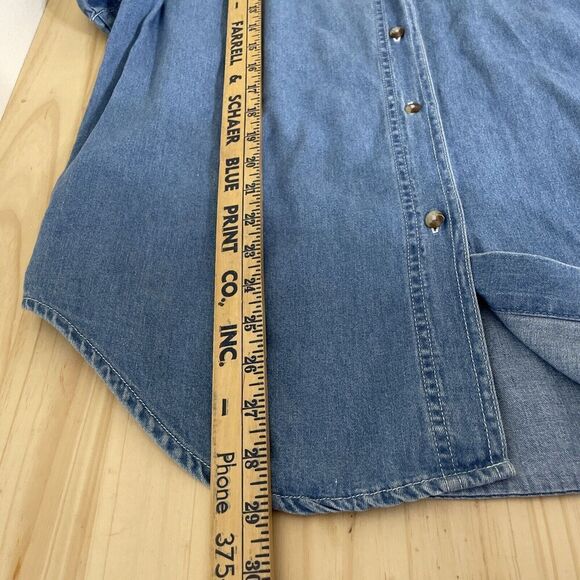 Vintage Embroidered Sunflower Cat Bird Button Front Short Sleeve Denim Shirt Med - Picture 11 of 14